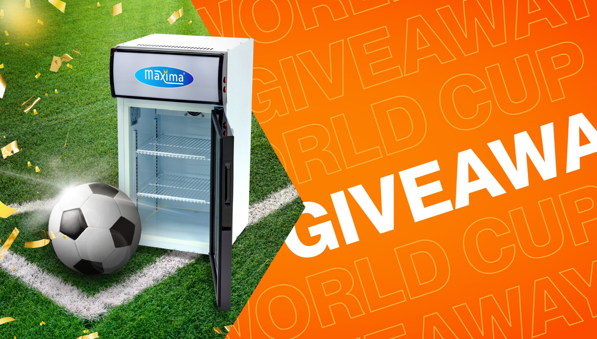 A personalised Maxima drinks fridge styled for the World Cup 2026 giveaway