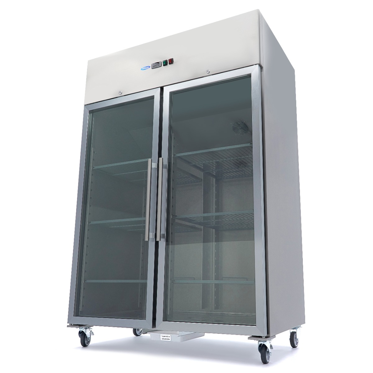 Maxima stainless steel fridge, 1200 litre, 6 adjustable shelves 2/1 GN, glass door